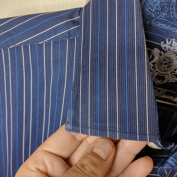 English Laundry Mens Dress Shirt Blue Stripe W/ Adornments Mens 17  33/34 - Picture 3 of 11